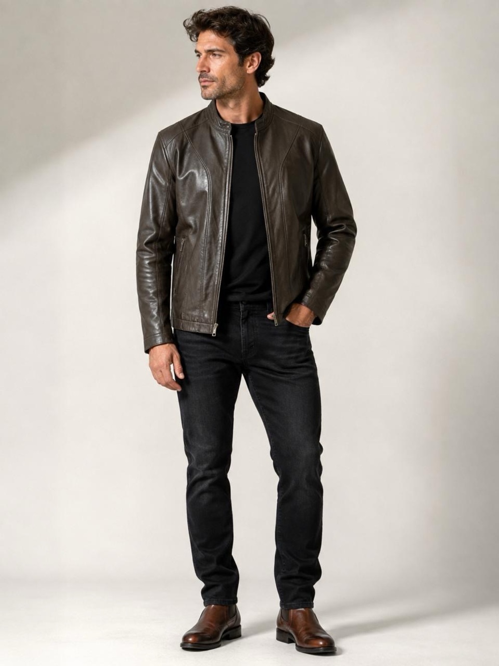 La Marque Collection Men's Knight Leather Moto Jacket Dark Brown Size 46/L NWT